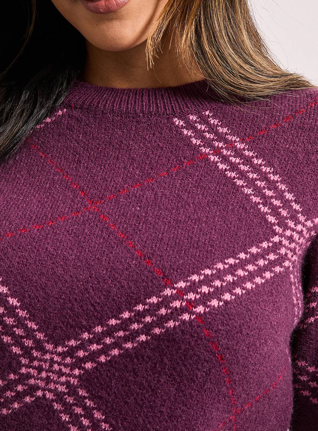 DOROTHY PERKINS Berry Argyle Jumper XL - Image 5